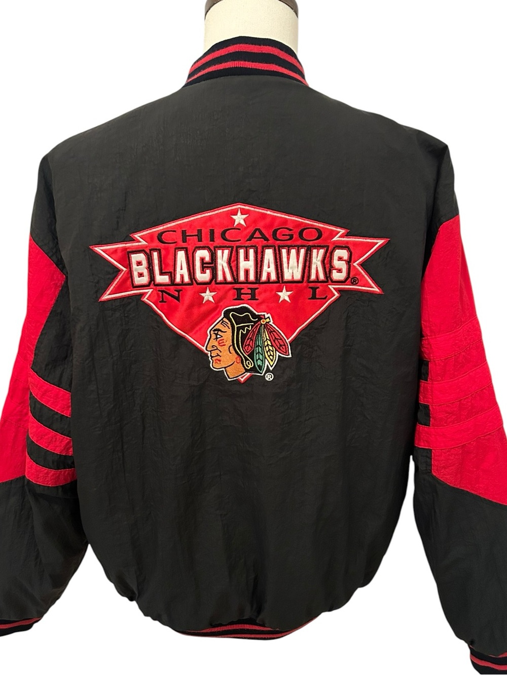 VTG 90s LOGO 7 Chicago Blackhawks NHL Quilted Snap Jacket‎ Men’s L Embroidered